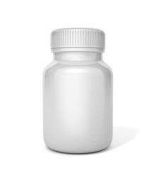 White plastic bottle for tablets on a white background. 3D illustration