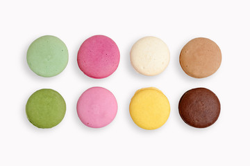 Obraz premium French macaroons cookies on white isolated background