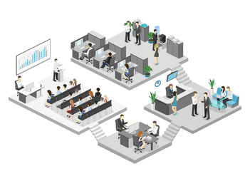 Isometric conference hall, offices, workplaces, director of the office interior