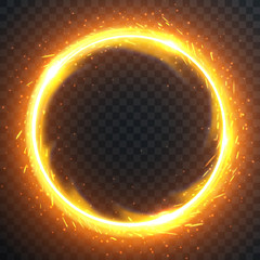 Realistic round light fire flame frame, vector template illustration on transparent background © mything