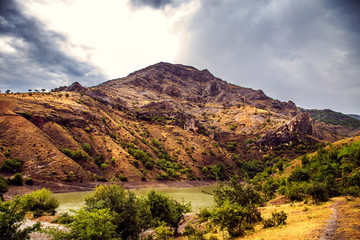 Fototapeta premium Amazing landscape with a mountain lake.
