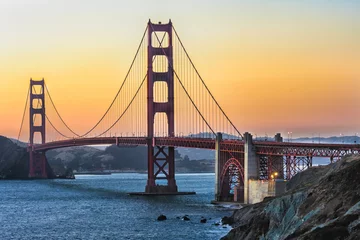 Crédence de cuisine en verre imprimé Plage de Baker, San Francisco Golden Gate au coucher du soleil