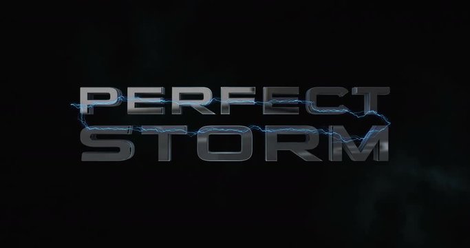 Perfect Storm. Motion text with lightning and thunderstorm background render.
