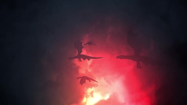 Group of Dragons Flying Through a Lightning Storm