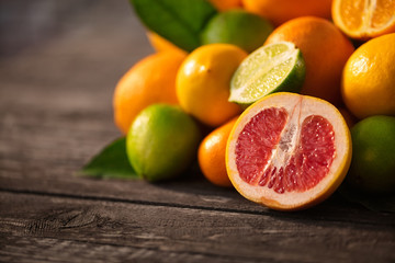 Mix of citrus fruits vitamins concept refreshment healthy fruits.