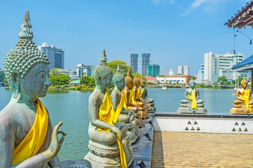 Row of Buddha statues in Colombo Temple