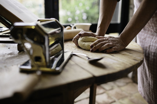 Making fresh pasta in a rural home.