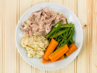 Pulled Ham in a Mustard Sauce With Beans and Carrots