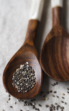 Chia seeds in wood spoon