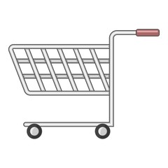 Shopping cart with wheels icon, cartoon style