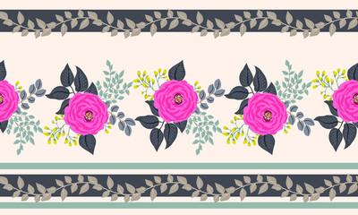 Seamless border in small cute flowers of antique roses and branches. Chabby chic millefleurs. Floral background for textile, wallpaper, pattern fills, covers, surface, print, gift wrap, scrapbooking,