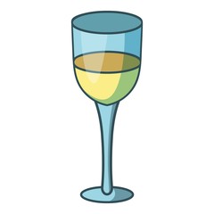 Glass of white wine icon, cartoon style