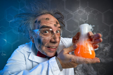 scientist with the dirty face of the explosion