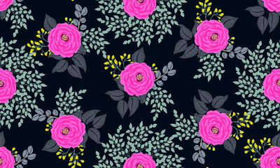 Seamless pattern in small cute flowers of antique roses and branches. Chabby chic millefleurs. Floral background for textile, wallpaper, pattern fills, covers, surface, print, gift wrap, scrapbooking,