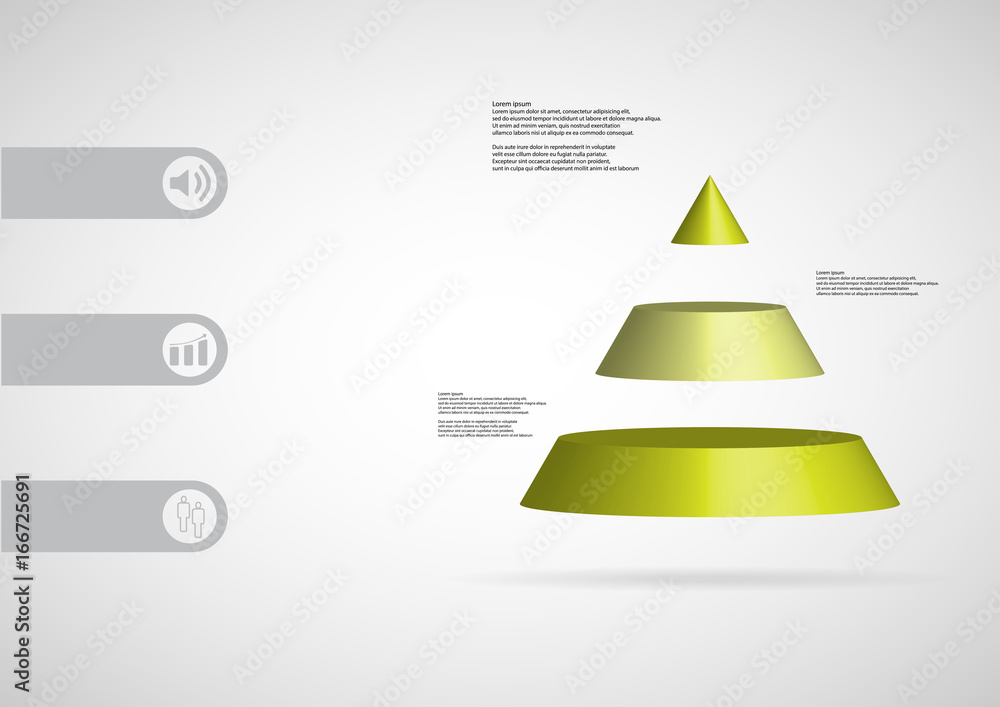 Wall mural 3d illustration infographic template with triangle horizontally divided to three green slices