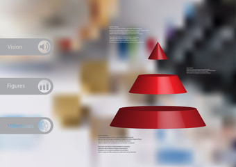 3D illustration infographic template with triangle horizontally divided to three red slices