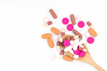 pharmaceutical medicine pills, tablets and capsules on white