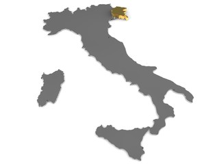Italy 3d metallic map, whith friuli venezia,giulia region highlighted 3d render