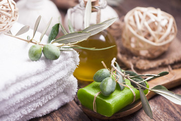 Olive oil soap and bath towel.