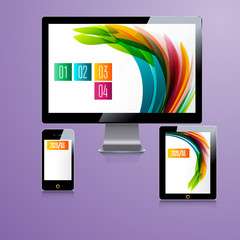 Modern application template design for corporate identity. Computer tablet and phone set.