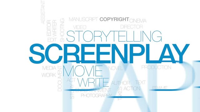 Screenplay animated word cloud, text design animation. Kinetic typography.