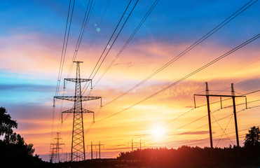 High Voltage Electric Transmission Tower Energy Pylon.