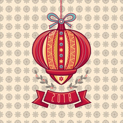 Chinese Flashlight. Greeting Card. Winter Holidays.