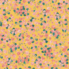Fototapeta na wymiar Simple gentle pattern in small-scale flower. Millefleurs. Liberty style. Floral seamless trendy color background for textile, book covers, manufacturing, wallpapers, print, gift wrap and scrapbooking.
