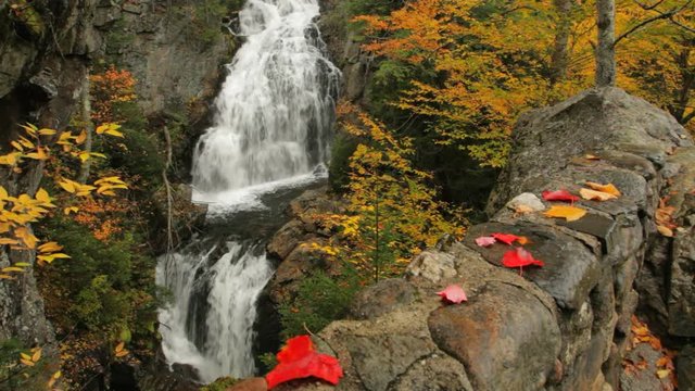 Crystal Cascade waterfall in autumn in the White Mountains of New Hampshire; includes ambient sound.