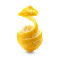 Fototapeta na wymiar Delicious peeled citrus fruit on white background