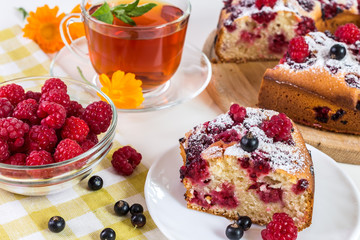 Image with pie and raspberry