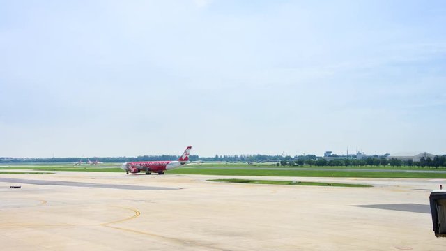 airplane on airport running landing Asia transport