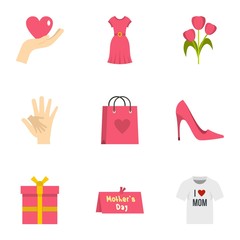 Happy mothers day icon set, flat style