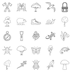 Dangerous territory icons set, outline style