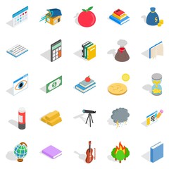 Chemical reactions icons set, isometric style