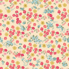 Fototapeta na wymiar Simple cute pattern in small flower. Liberty style. Floral seamless background for textile or book covers, manufacturing, wallpapers, print, gift wrap and scrapbooking.