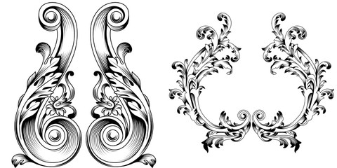 Set of vintage baroque ornament, corner. Retro pattern antique style acanthus. Decorative design element filigree calligraphy vector. - stock vector