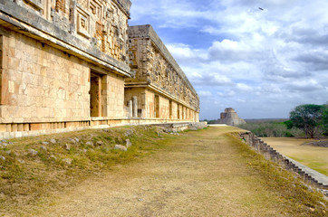 Governor's Palace and the Pyramid of the Magician in Uxmal