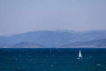 Naklejka premium Sailing on the turkish aegean sea (Cesme - Izmir - Turkey)