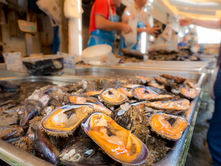 mussels at the fish shop