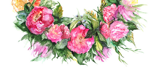 Watercolor flower floral romantic wreath frame illustration