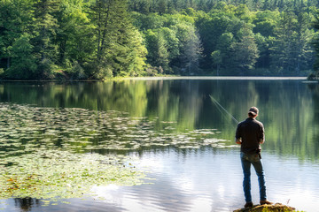 Fototapeta na wymiar Fishing at Bass Lake - Blue Ridge Parkway