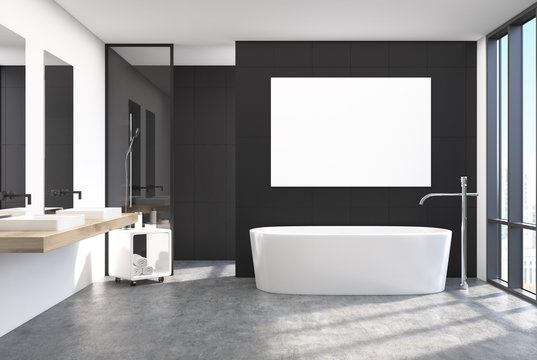 Modern black bathroom interior, poster