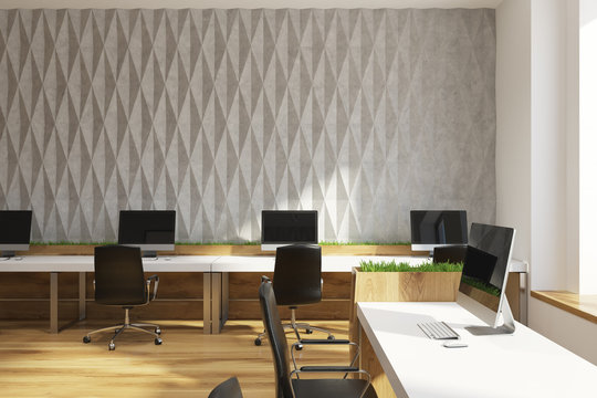 Gray diamond wall pattern open office