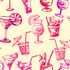 Seamless pattern with hand drawn cocktails glasses. - 166744409