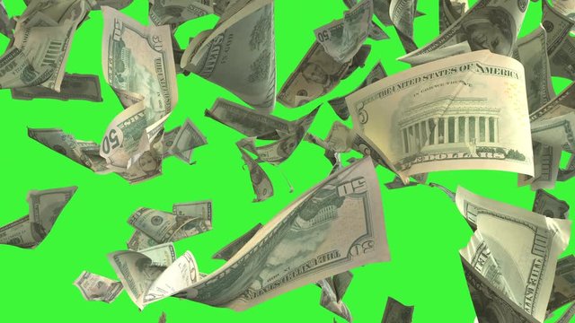 Falling Dollar money in slow motion 4K Loopable with matte mask