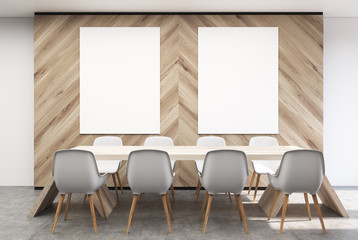 White and wooden conference room, posters