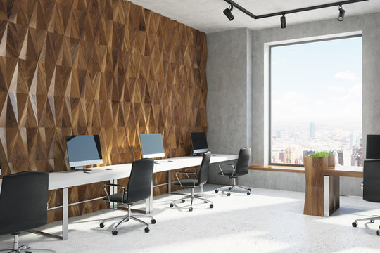 Diamond wall pattern open office, corner