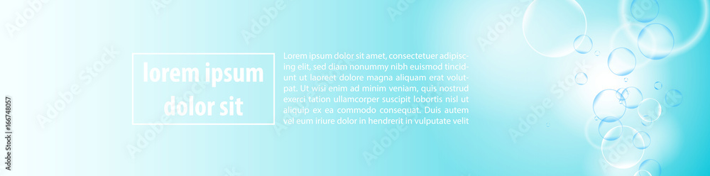 Poster vector bubbles in the water. horizontal banner with bubbles and space for text. realistic backdrop. 