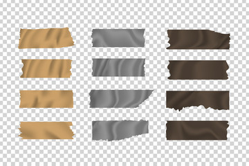 Vector set of realistic isolated adhesive skotch sticky tapes on the transparent background for decoration and covering.